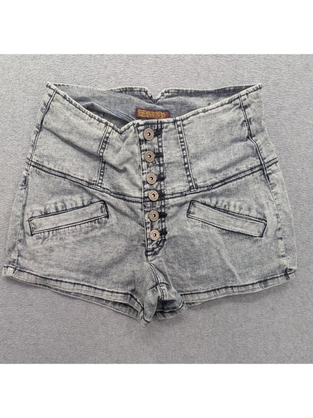Zanadi Jeans Shorts Juniors 9 Gray High Rise Hot Pants Button Fly Stretch Denim